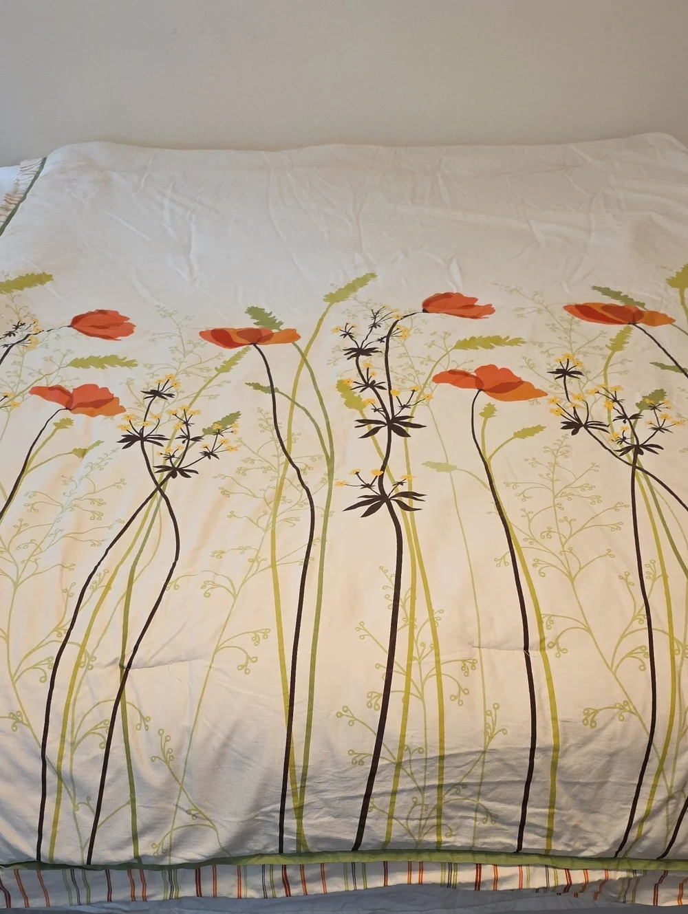 Botanical Modern Botanical Stems Poppy Revisable Stripes Twin Comforter